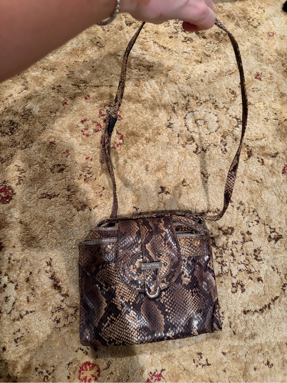 Nine West Snake-Embossed Brown Crossbody Bag vegan leather purse EUC versatile